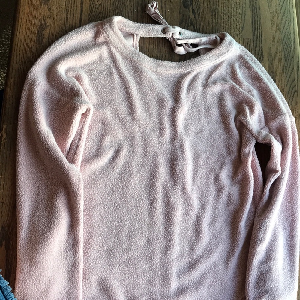 pink fuzzy sweater